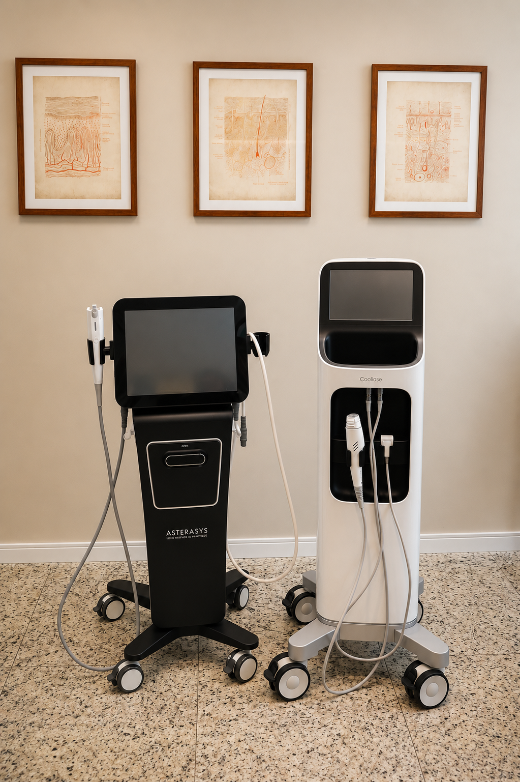 Sala de procedimentos com equipamentos de estética avançada